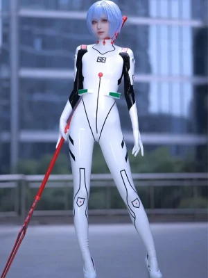 Latex Rei Ayanami White Cosplay Bodysuit