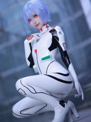 Latex Rei Ayanami White Cosplay Bodysuit