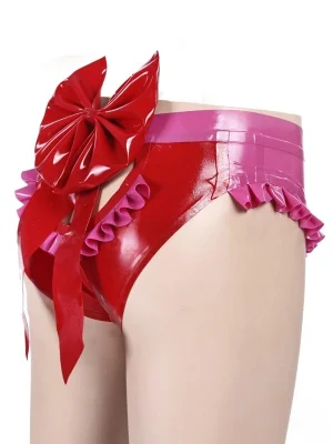 Latex Red & Pink Contrast Bow & Ruffle Panty