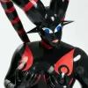 Latex Black Red Curved Horn Demon Inflatable Hood Latex Black Red Curved Horn Demon Inflatable Hood