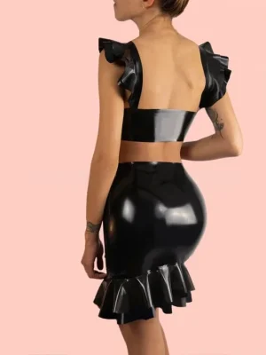 Latex Dress With Double Ruffle And Bow Detail