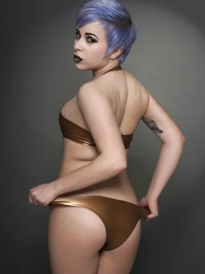 Latex Metallic gold Cut-Out Halter Bodysuit