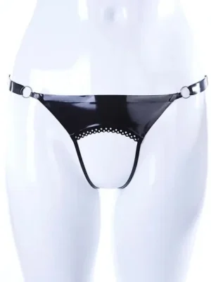 Latex Open Thong With Brocade Trim
