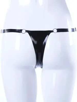 Latex Open Thong With Brocade Trim