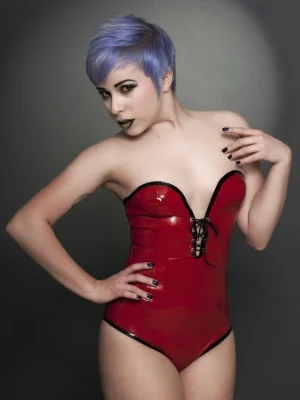 Latex Red & Black Lace-Up Bodysuit