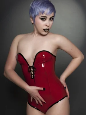 Latex Red & Black Lace-Up Bodysuit