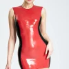 Latex Round-Neck Sleeveless Micro Dress