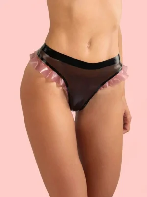 Latex Translucent Thong With Frill Detail