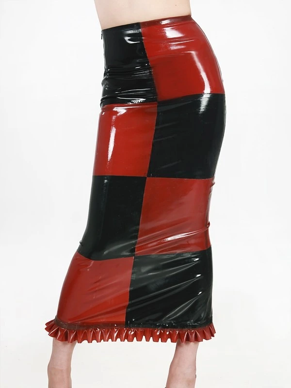 Latex Red & Black Checkerboard Ruffle Midi Skirt Latex Red & Black Checkerboard Ruffle Midi Skirt