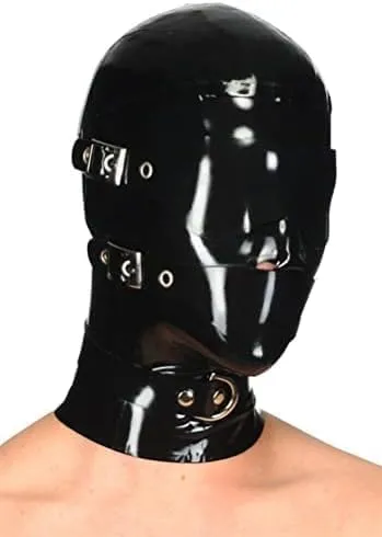 Latex Hood Removable Eyes Mouth Patch Neck Collar Latex Hood Removable Eyes Mouth Patch Neck Collar